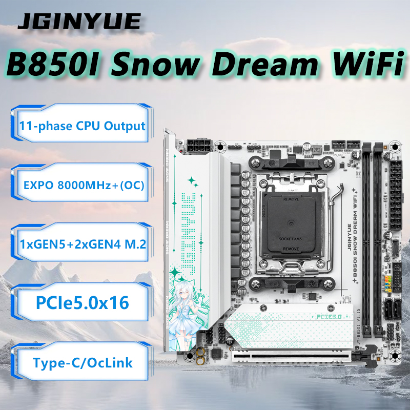 Nas Motherboard 8 Sata Mini Itx - JGINYUE B850i Snow Dream WiFi-moederbord ITX